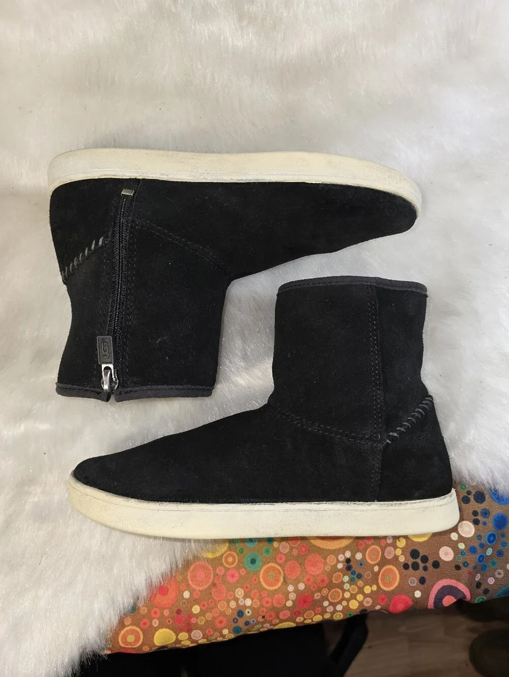UGG Australia Kids Rye Boot Black Suede Shearling-Lined Zip Ankle